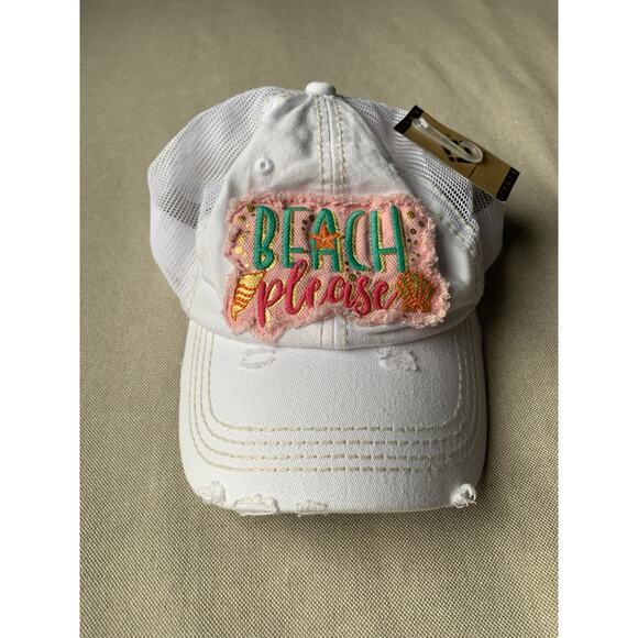 KBETHOS “Beach Please” Women’s Baseball Hat Summer Shells Adjustable White Pink - Picture 1 of 5